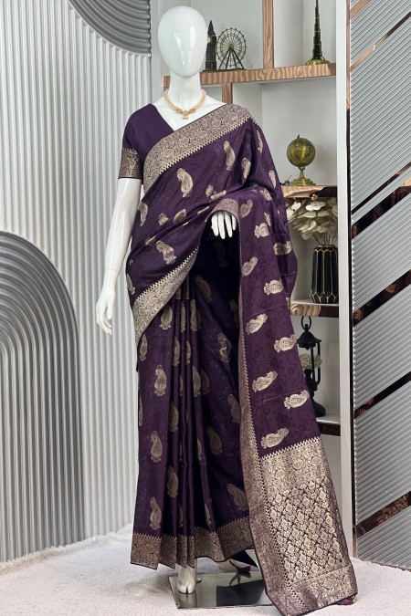Deep Purple Handwoven Muga Silk Khaddi S...