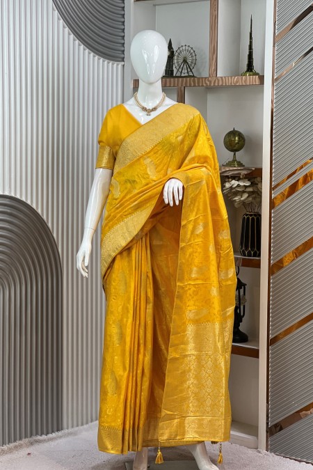Yellow Handwoven Muga Silk Khaddi Sari W...