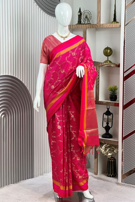 Magenta Soft Silk Kanchipuram Saree | Pe...