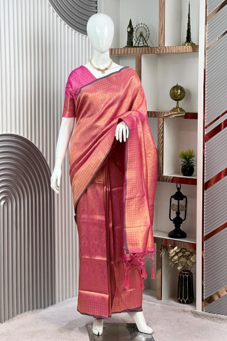 Onion Pink Soft Silk Kanchipuram Saree |...