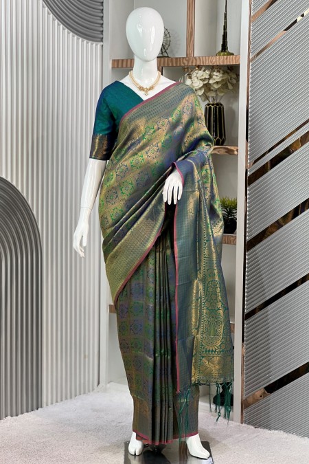 Green Soft Silk Kanchipuram Saree Online...