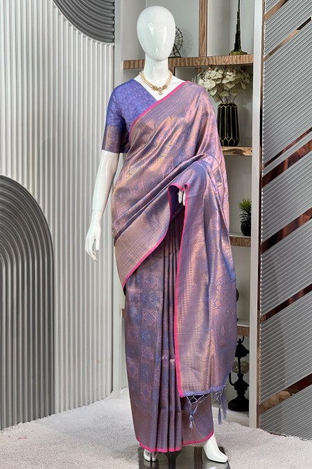 Lavender Soft Silk Kanchipuram Saree Onl...