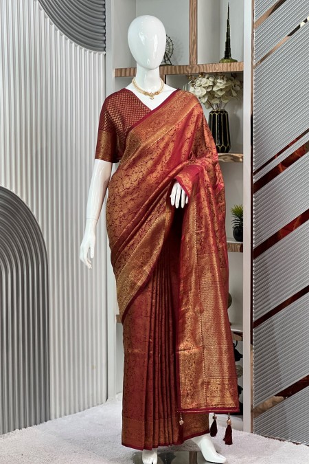 Maroon Soft Silk Kanchipuram Saree Onlin...