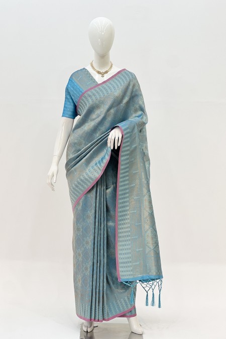 Powder Blue Soft Silk Kanchipuram Saree...