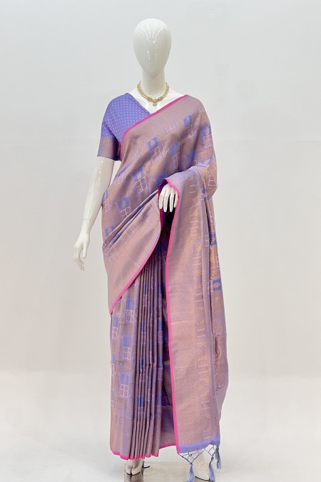 Lavender Soft Silk Kanchipuram Saree wit...