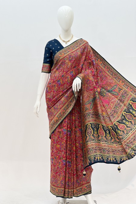 Magenta Colour Kashmiri Kani Silk Saree...