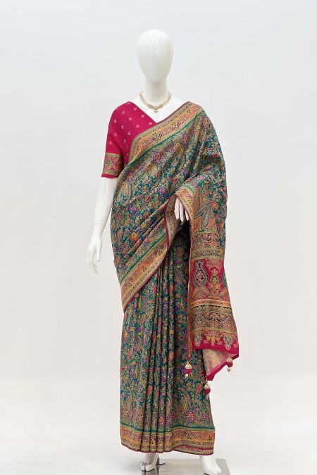 Green Colour Kashmiri Kani Silk Saree wi...