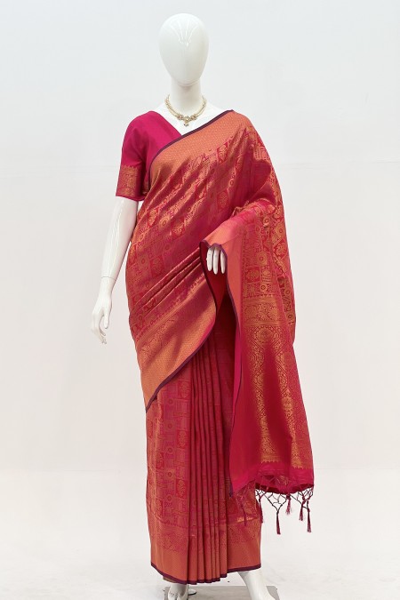 Magenta Soft Silk Kanchipuram Saree with...
