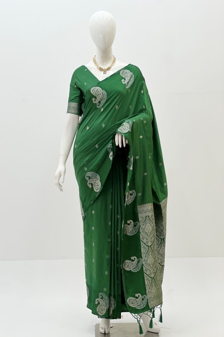 Forest Green Satin Silk Boutique Saree i...
