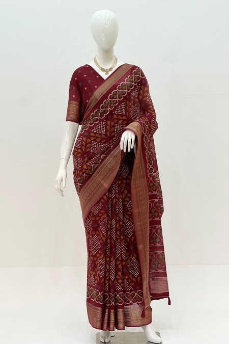 Maroon Half Silk Patola Saree Online Ban...