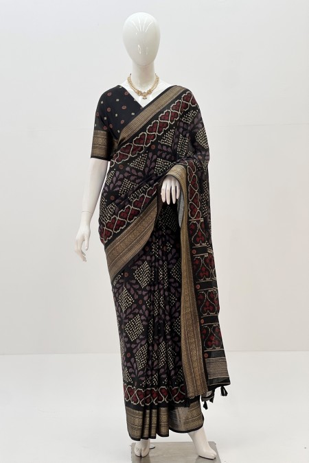 Black Half Silk Patola Saree Online Bang...