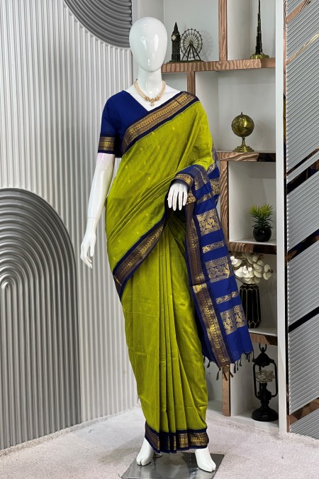 Parrot Green Half Silk Inspired Gadwal S...
