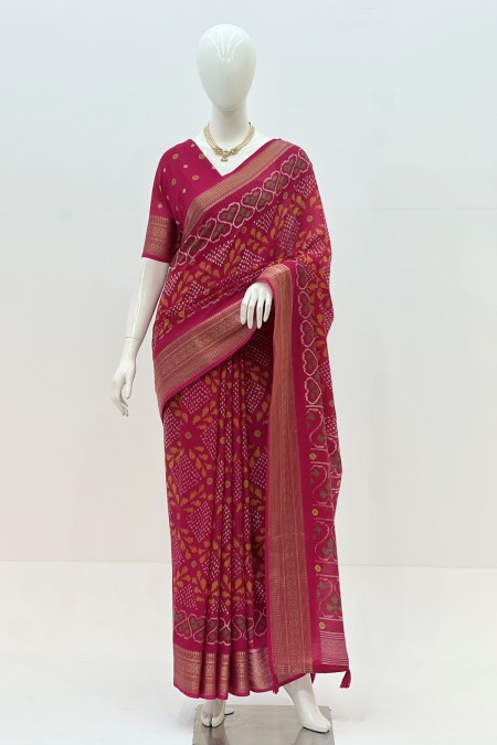Magenta Half Silk Patola Saree Online Ba...