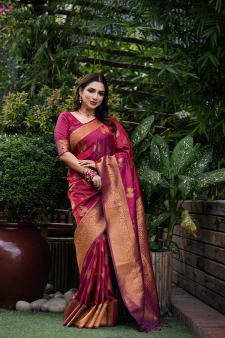 Maroon Soft Silk Kanchipuram Saree with...
