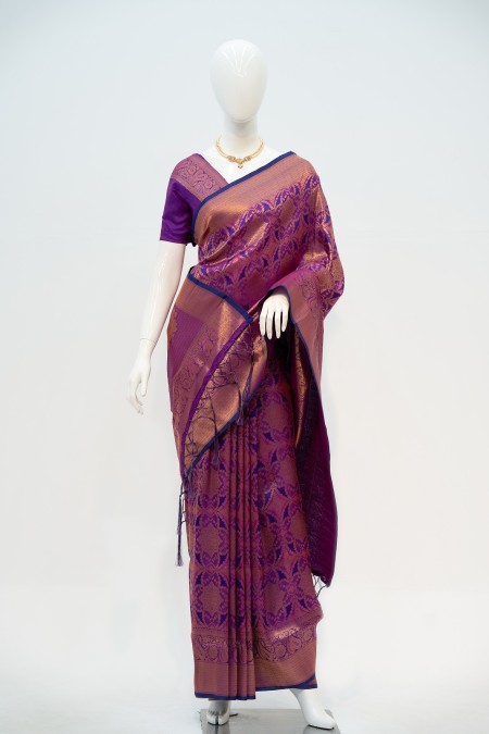 Purple Pure Silk Kanchipuram Saree with...