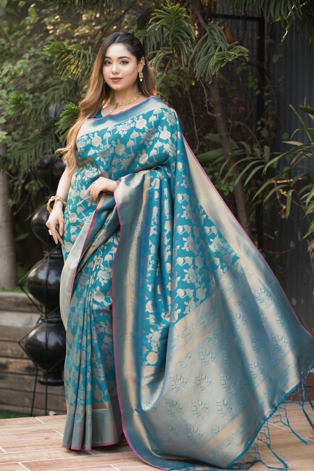 Pastel Blue Soft Silk Kanchipuram Saree...