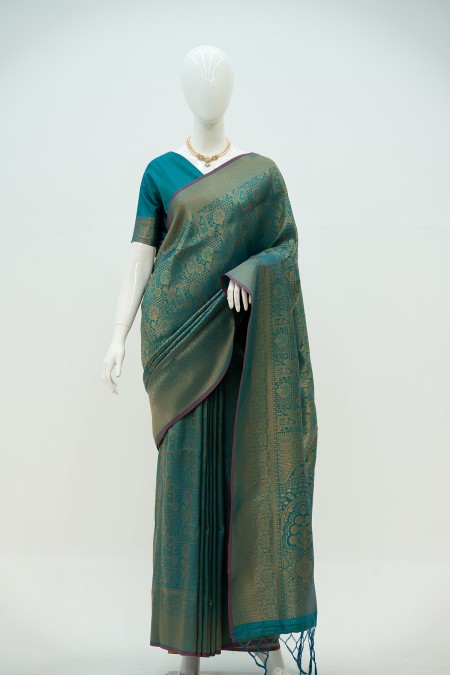Sea Green Pure Silk Kanchipuram Saree wi...