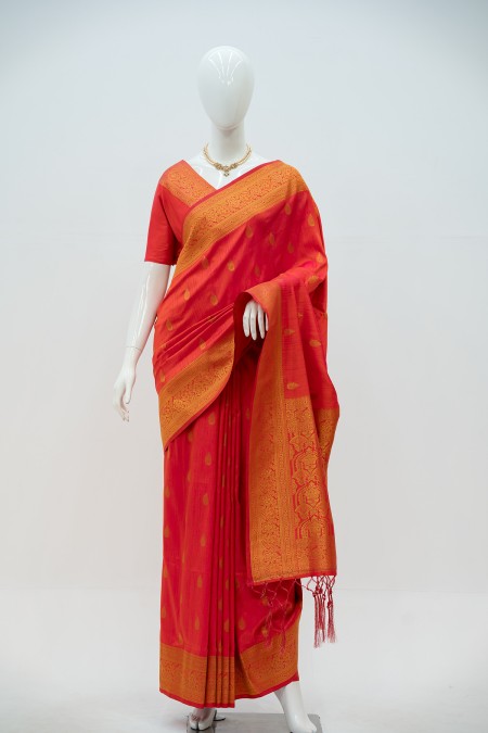 Orange Pure Silk Kanchipuram Saree with...