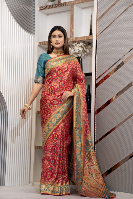 Magenta Kashmiri Kani Silk Saree in Bang...