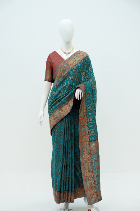 Firoza Colour Kashmiri Kani Silk Saree w...
