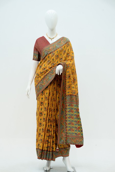 Mustard Yellow Colour Kashmiri Kani Silk...