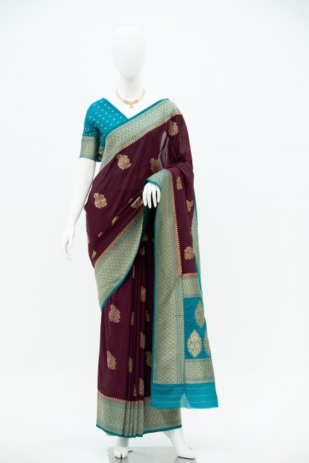 Jam Colour Silk Georgette Khaddi Sari in...