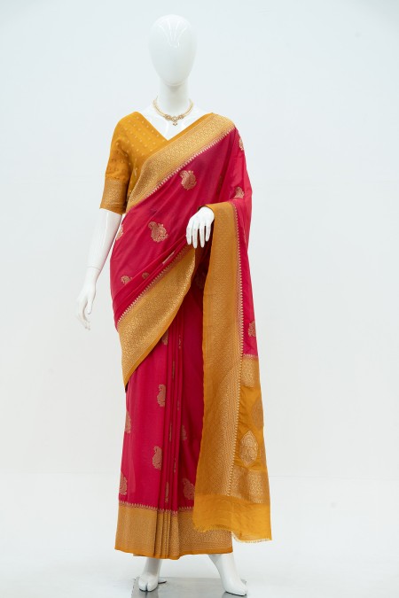 Misty Pink Silk Georgette Khaddi Sari in...