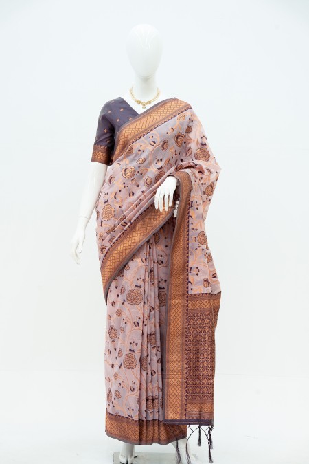 Lavender Tussar Silk Kanchipuram Saree w...