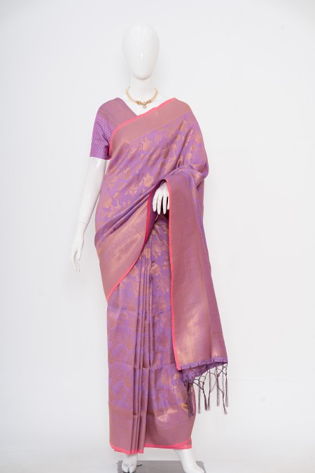 Onion Pink Soft Silk Kanchipuram Saree w...