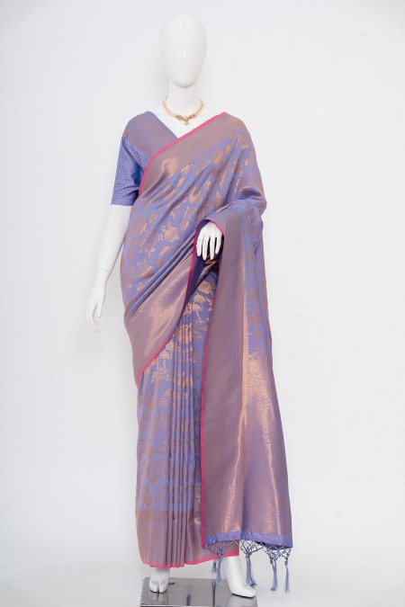 Lavender Soft Silk Kanchipuram Saree wit...