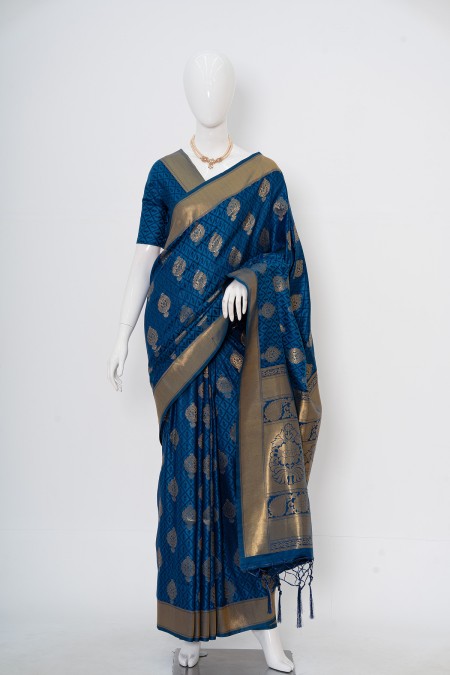 Royal Blue Soft Silk Kanchipuram Saree w...