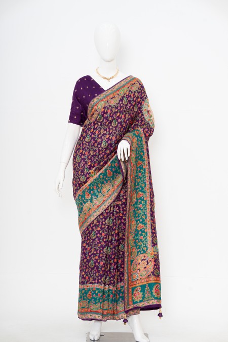 Dark Purple Viscose Silk Kashmiri Kani S...