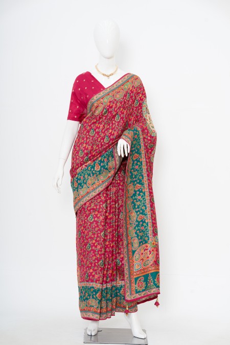 Magenta Viscose Silk Kashmiri Kani Saree...