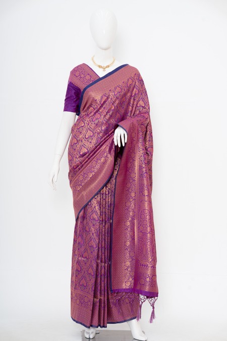 Purple Soft Silk Kanchipuram Saree with...