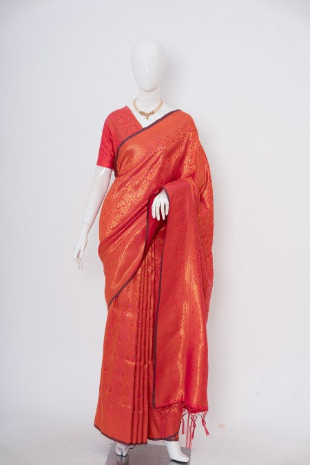 Orange Soft Silk Kanchipuram Saree with...
