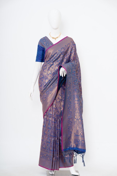 Royal Blue Soft Silk Kanchipuram Saree w...