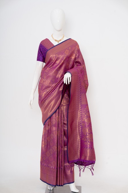 Purple Soft Silk Kanchipuram Saree with...