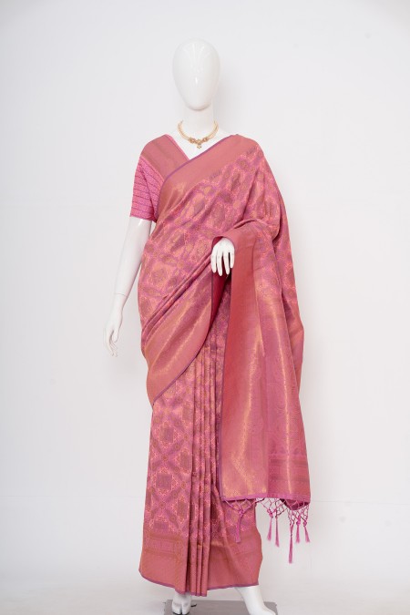 Onion Pink Soft Silk Kanchipuram Saree w...