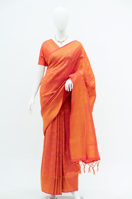 Orange Soft Silk Kanchipuram Saree with...