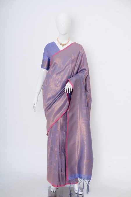 Lavender Soft Silk Kanchipuram Saree wit...