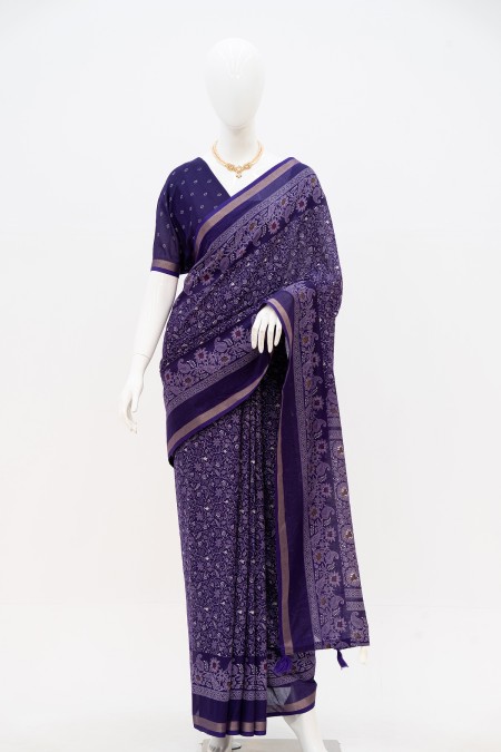 Purple Soft Cotton Patola Saree Online i...