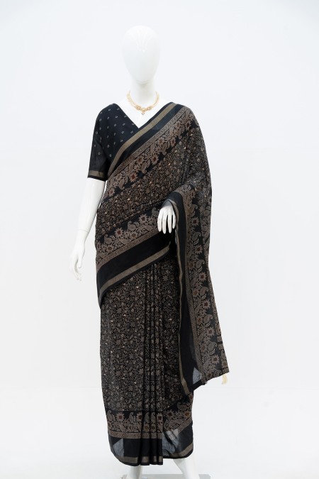 Black Soft Cotton Patola Saree Online in...