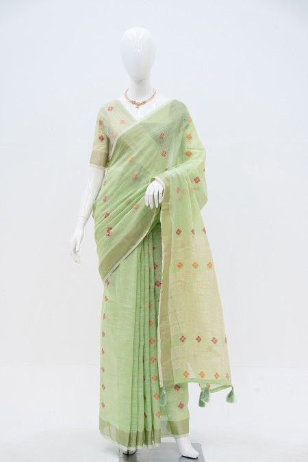 Mint Jute Cotton Boutique Saree in Bangl...
