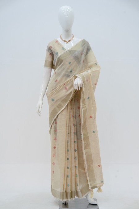 Off White Linen Boutique Saree in Bangla...