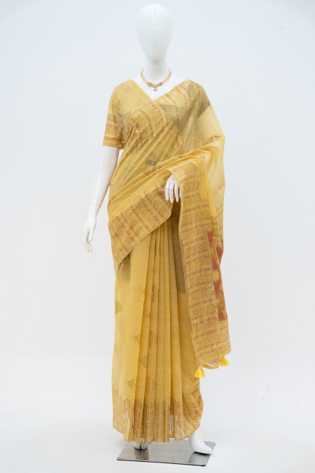 Golden Yellow Half Silk Boutique Saree i...