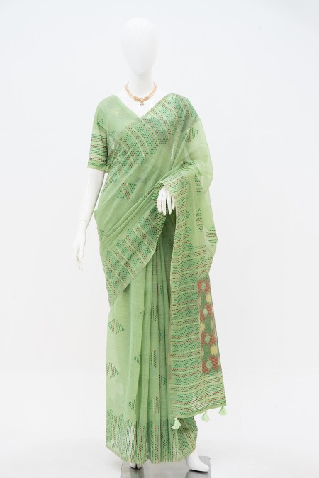 Light Green Half Silk Boutique Saree in...