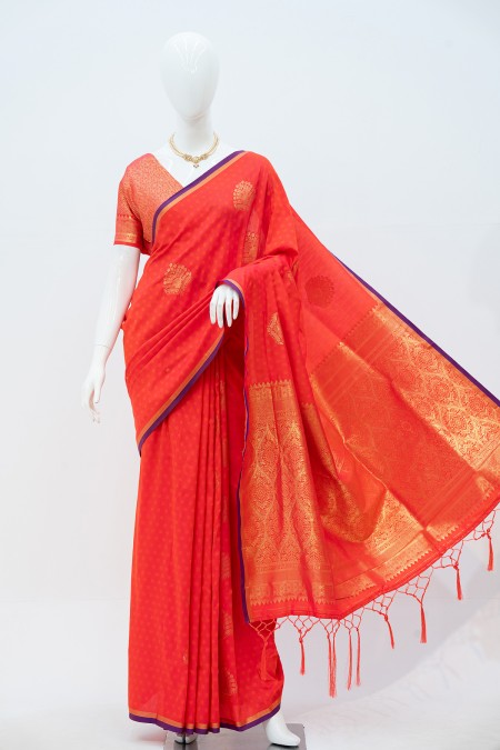 Orange Soft Silk Kanchipuram Saree with...