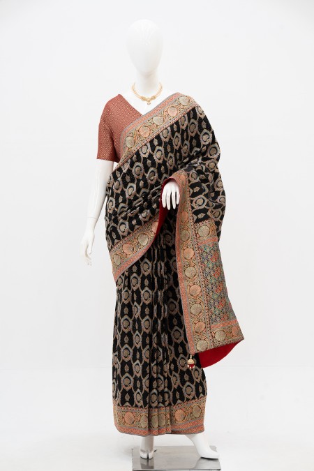 Black Viscose Silk Kashmiri Kani Saree i...