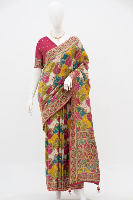 Magenta Viscose Silk Kashmiri Kani Saree...
