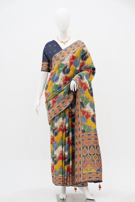 Navy Blue Viscose Silk Kashmiri Kani Sar...